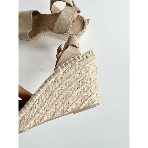 J CREW Corsica Gold Metallic Leather Platform Espadrilles Wedge Sandals, Size 6 - Picture 8 of 16